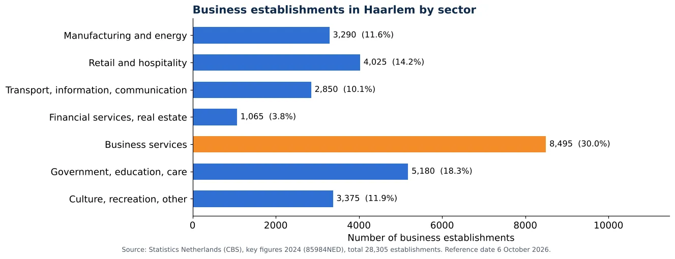 Air duct cleaning in Haarlem: number of business establishments per sector according to CBS 2024 (chart)