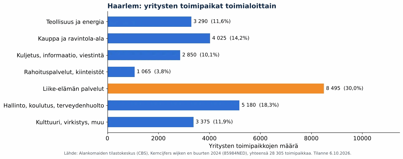 Ilmanvaihtokanavien puhdistus Haarlemissa: yritysten toimipaikat toimialoittain, CBS 2024 (kaavio)