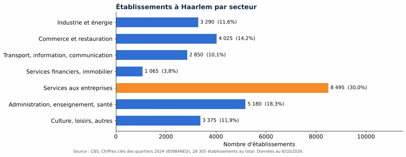 Nettoyage des gaines de ventilation à Haarlem: nombre d'établissements par secteur selon le CBS 2024 (graphique)