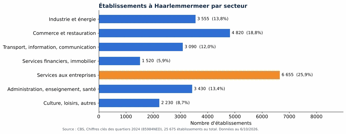 Nettoyage des gaines de ventilation à Haarlemmermeer: nombre d'établissements par secteur selon le CBS 2024 (graphique)