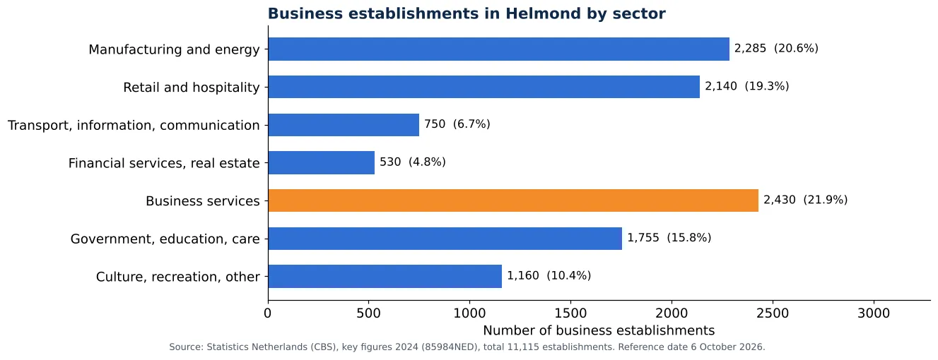 Air duct cleaning in Helmond: number of business establishments per sector according to CBS 2024 (chart)