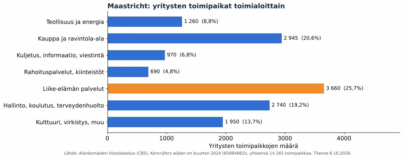 Ilmanvaihtokanavien puhdistus Maastrichtissa: yritysten toimipaikat toimialoittain, CBS 2024 (kaavio)