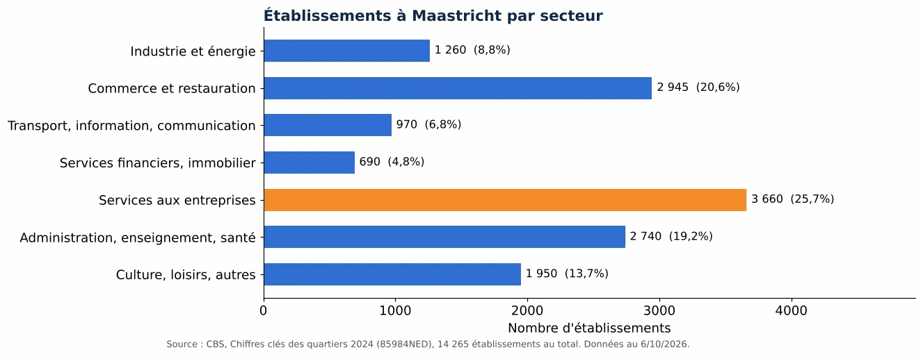 Nettoyage des gaines de ventilation à Maastricht: nombre d'établissements par secteur selon le CBS 2024 (graphique)