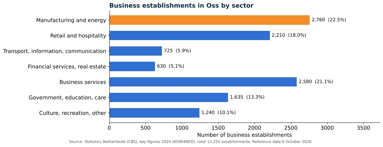 Air duct cleaning in Oss: number of business establishments per sector according to CBS 2024 (chart)